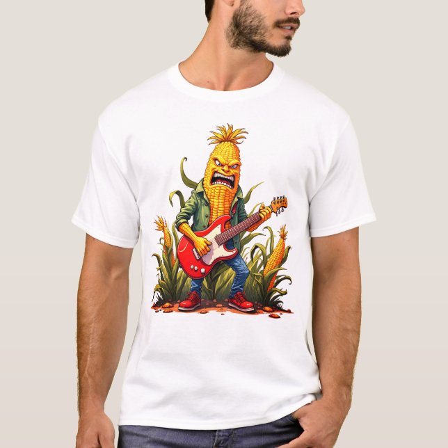 Corn Rockstar Playing Guitar T Shirt (Framsida)