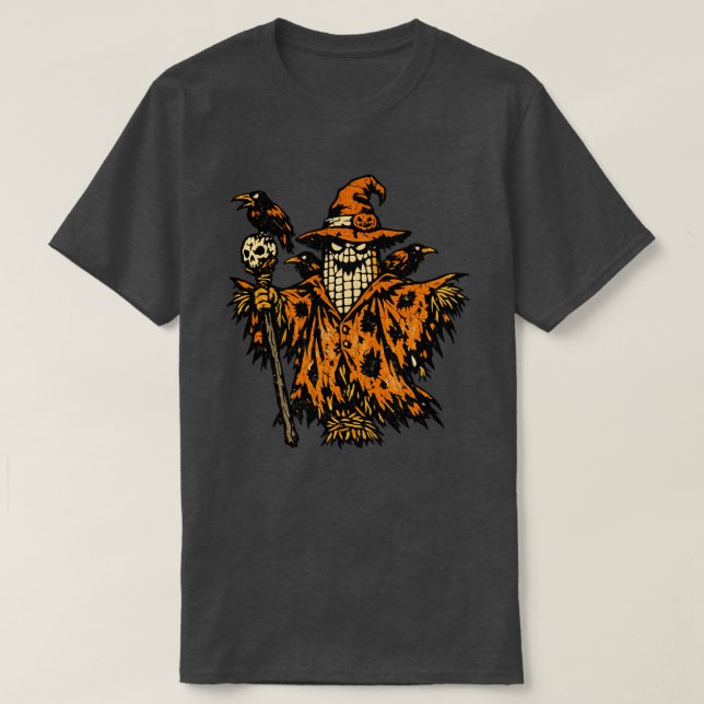 Corn Scarecrow Commander — Halloween Warrior Retro T Shirt (Design framsida)