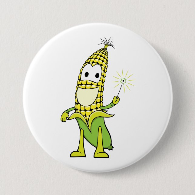 Corn Wizard Character with Magic Wand Knapp (Framsida)