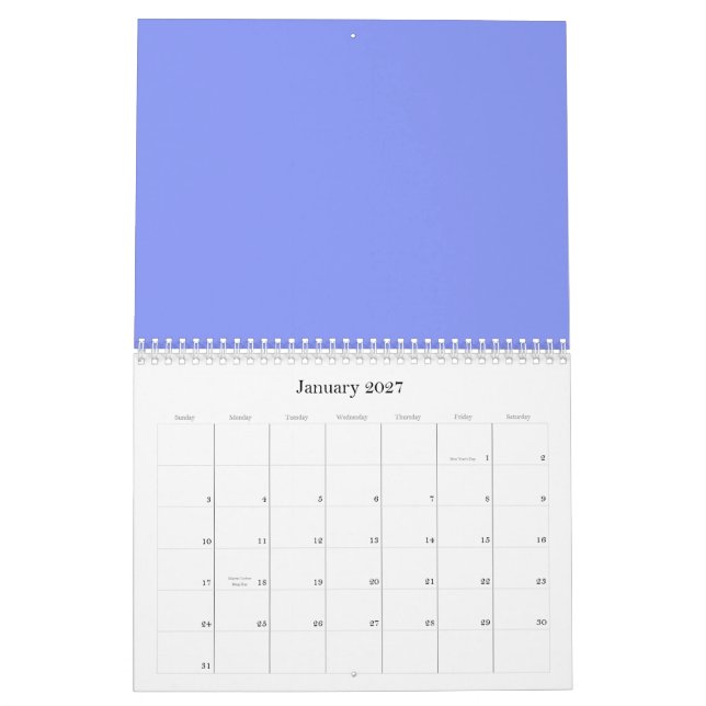 CornBlå bakgrunder i en kalender (Jan 2027)