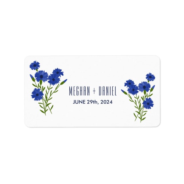 Cornblomma Blue Botanical Bröllop Adressetikett (Framsidan)