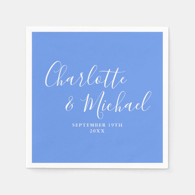 Cornblomma Blue Elegant Modern Script Bröllop Pappersservett (Framsidan)