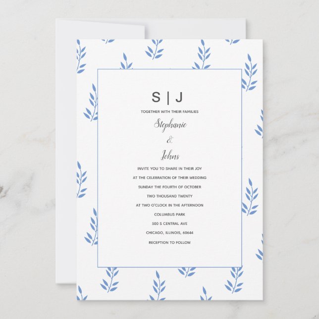 Cornblomma Blue Löv Monogram Simple Bröllop Inbjudningar (Framsida)