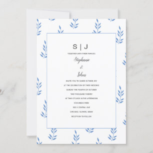 Cornblomma Blue Löv Monogram Simple Bröllop Inbjudningar