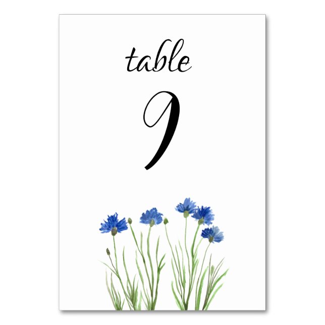 CornblommWildblommBlåa blommor Bröllop Bordsnummer (Framsidan)
