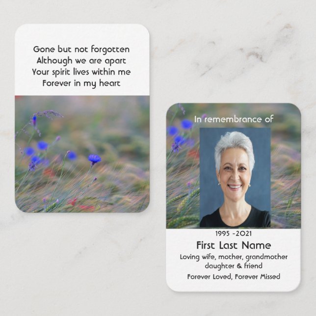 CornblommWildblommMemorial Pocket Keepsaké Visitkort (Fram/baksida)