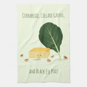 Cornbreadcollarden görar grön blåtiraärtatecke kökshandduk