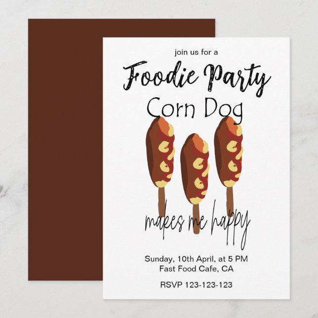 Corndog gör mig Lycklig Foodie Party Inbjudningar (Fram/baksida)
