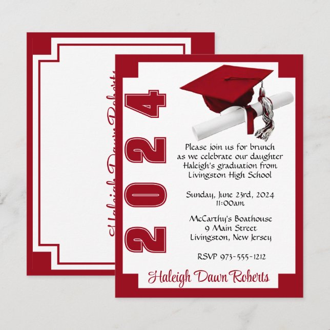 Corner Block White och Scarlet Red Studenten Inbjudningar (Fram/baksida)