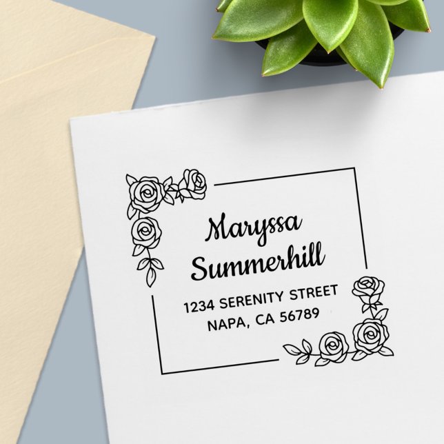 Corner Rose Flowers Bouquet Address Självfärgande Stämpel (Skapare uppladdad)