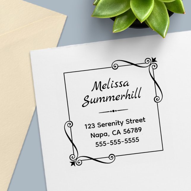 Corner Swirls Square Ram Adress Självfärgande Stämpel (Skapare uppladdad)