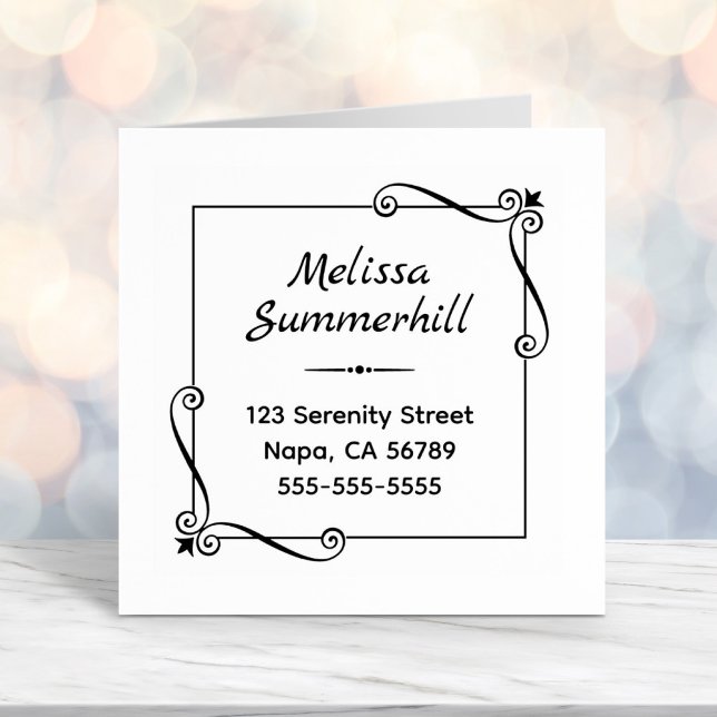 Corner Swirls Square Ram Adress Självfärgande Stämpel (Skapare uppladdad)