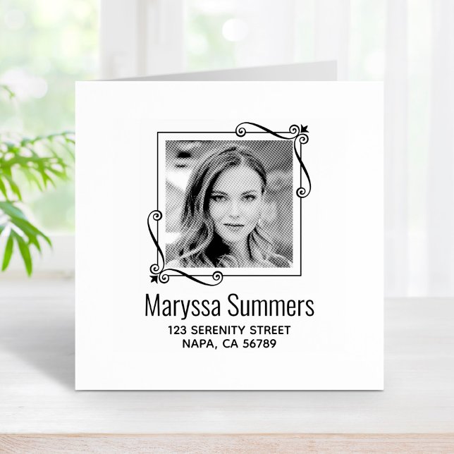 Corner Swirls Square Ram Anpassningsbar Photo Adre Stämpel (Skapare uppladdad)