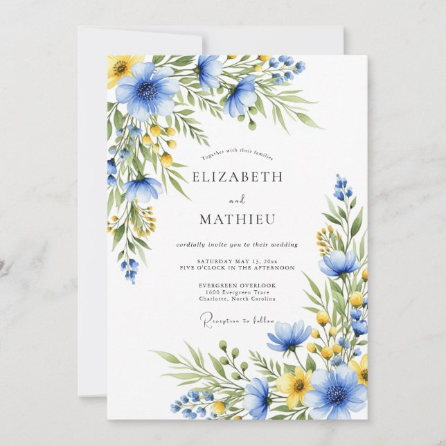 Cornflower Blue Ethereal Wildflower Wedding Inbjudningar (Framsida)