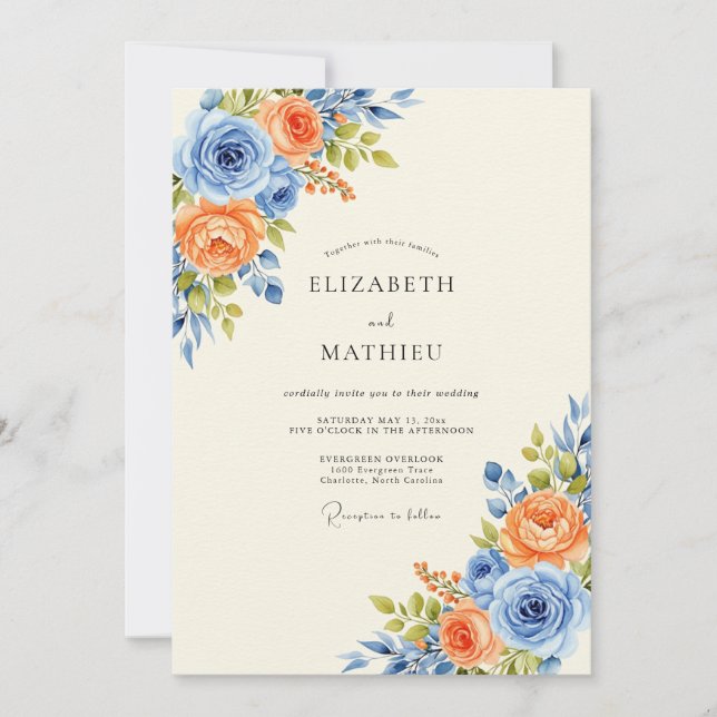 Cornflower Blue Harmonious Spring Wedding Inbjudningar (Framsida)