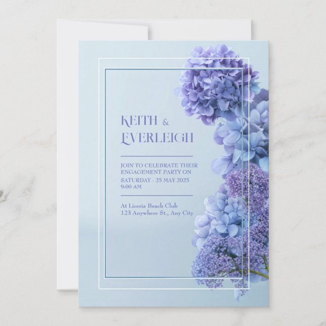 Cornflower Blue Hydrangea Minimalist Frame Wedding Inbjudningar (Framsida)