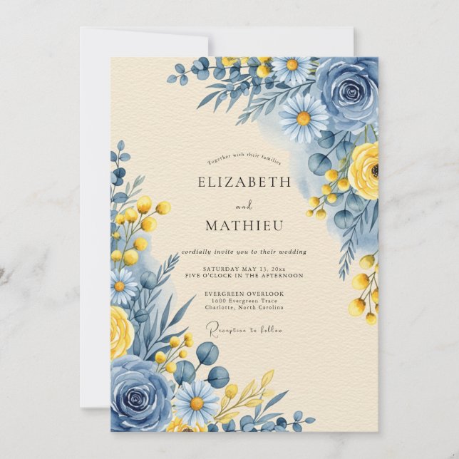 Cornflower Blue Serene Botanical Wedding Inbjudningar (Framsida)