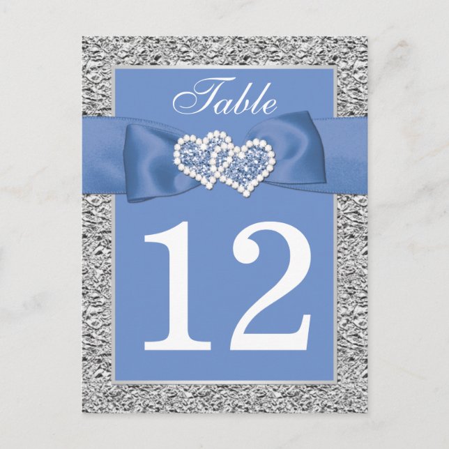 Cornflower Blue, Silver Table Number Card Vykort (Framsida)