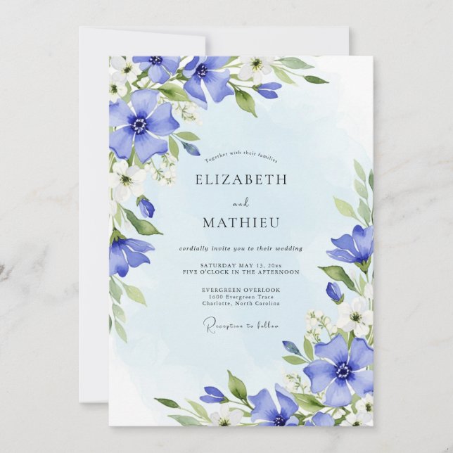 Cornflower Blue Watercolor Spring Wedding Inbjudningar (Framsida)