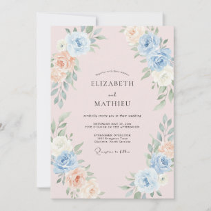 Cornflower Blush Peony Bröllop Inbjudningar