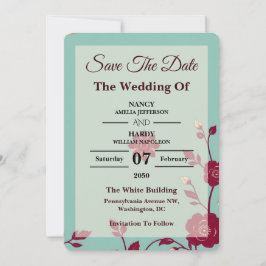 Cornflower Burgundy Retro Save The Date Spara Datumet