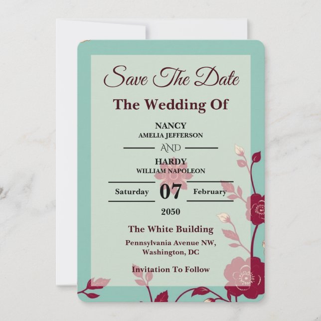 Cornflower Burgundy Retro Save The Date Spara Datumet (Framsida)