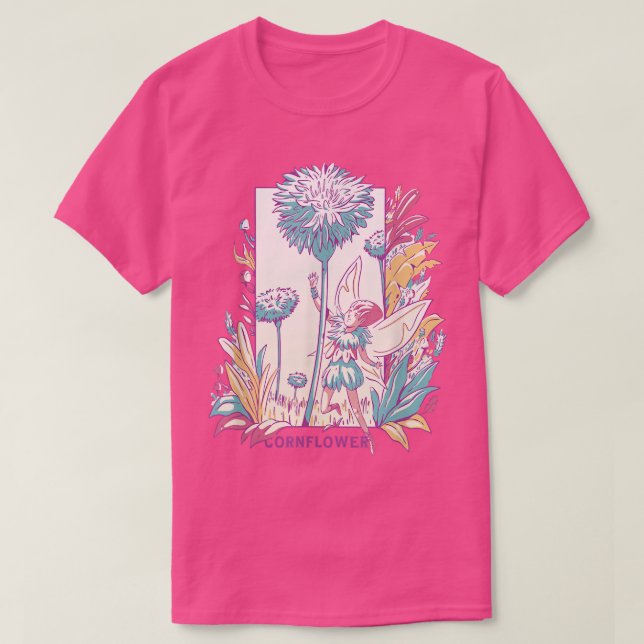 Cornflower Winged Fairy With Flowers Nature Fantas T Shirt (Design framsida)