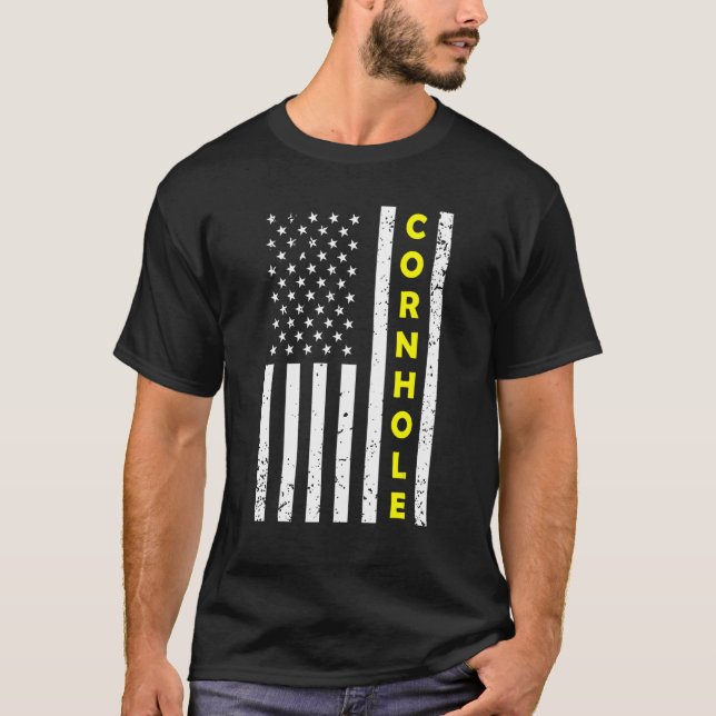 Cornhål American Flagga Bean Bag Maj Hål Manar Wom T Shirt (Framsida)