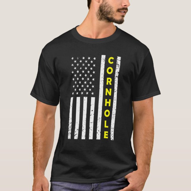 Cornhål American Flagga Bean Bag Maj Hål Manar Wom T Shirt (Framsida)