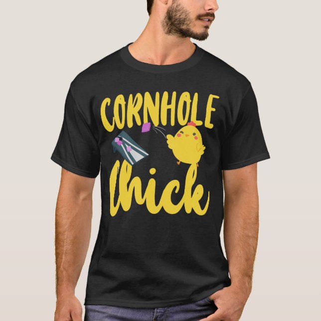 Cornhål Bean Bag Cornhole Chick Chicken Girl T Shirt (Framsida)