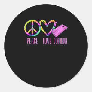 Cornhål Bean Bag Player Champ Tie Dye Peace Kärlek Runt Klistermärke