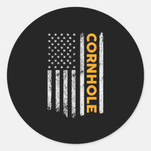 Cornhål US Flagga Cornhole Game Älskare Gift Runt Klistermärke