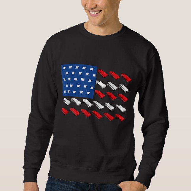Cornhole American Flagga For Player Drinking Team Lång Ärmad Tröja (Framsida)