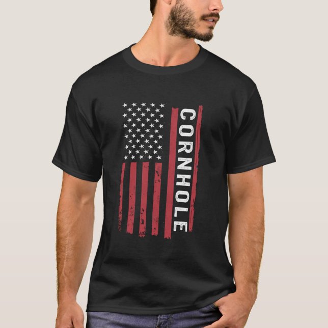 Cornhole Bean Bag Cornhole spelar USA flagga Ameri T Shirt (Framsida)