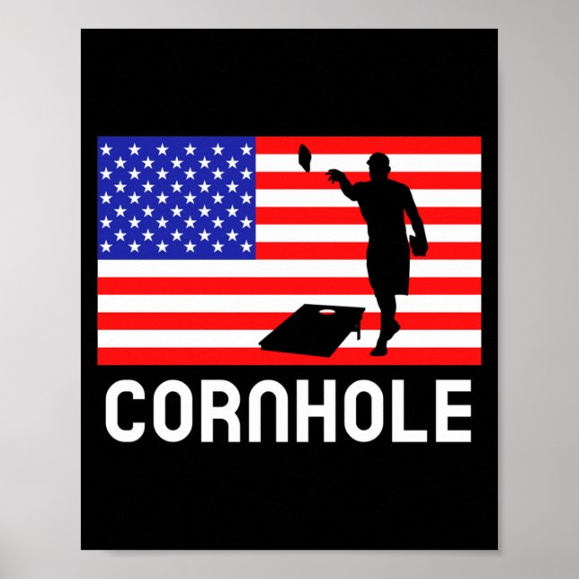 Cornhole Brädspel Män Kvinnor Amerikansk Flagga Ma Poster (Framsidan)