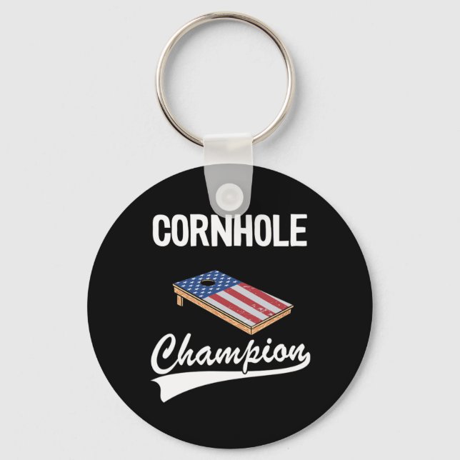 Cornhole Champion American Flagga Bean Bag Board C Nyckelring (Framsida)