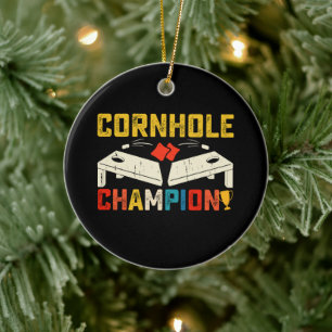 Cornhole-mästare Amerikansk USA 4:e Juli Julgransprydnad Keramik