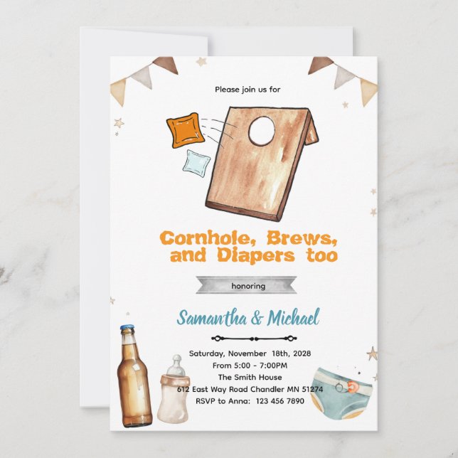 Cornhole och öl Baby Shower Inbjudan (Framsida)