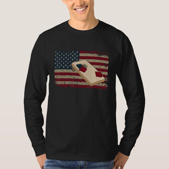Cornhole Player America Flagga Tee I Proud Bean Ba (Framsida)