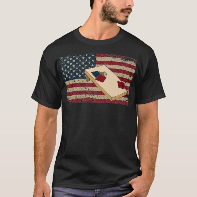 Cornhole Player America Flagga Tee I Proud Bean Ba (Framsida)