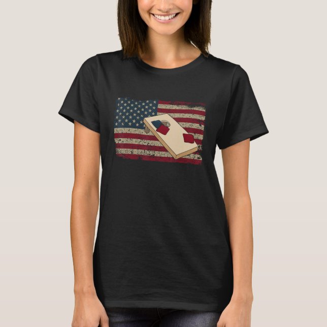 Cornhole Player America Flagga Tee I Proud Bean Ba (Framsida)
