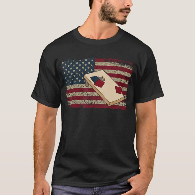 Cornhole Player America Flagga Tee I Proud Bean Ba (Framsida)