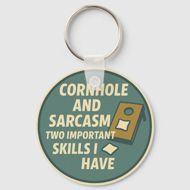 Cornhole-spelare med sarkastisk humor nyckelring (Framsida)
