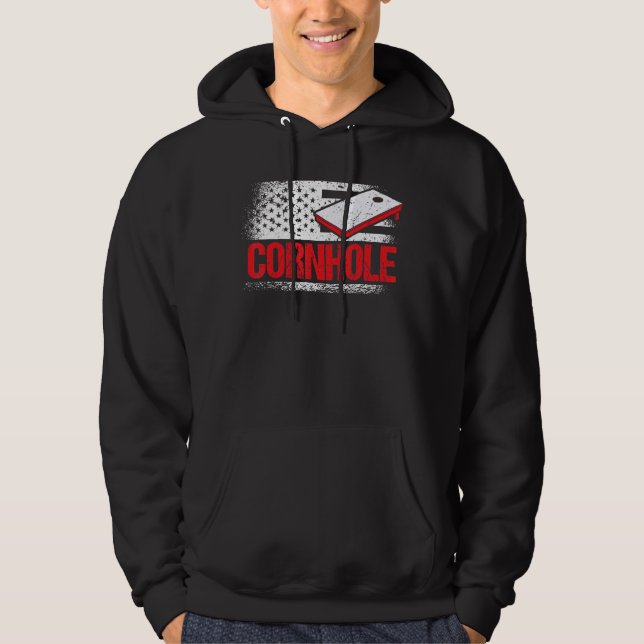 Cornhole Tournament Cornstar Maj Hål Red White Hoodie (Framsida)