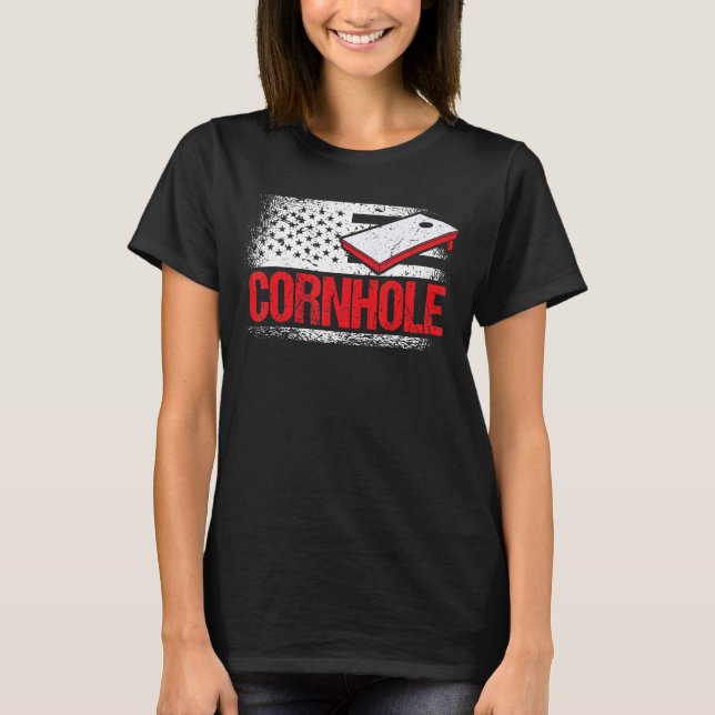 Cornhole Tournament Cornstar Maj Hål Red White T Shirt (Framsida)