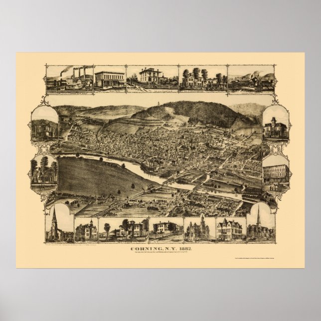 Corning, NY Panoramic Karta - 1882 Poster (Framsidan)