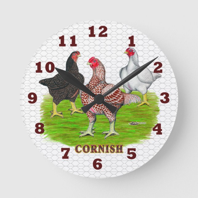 Cornish Chickens Clock Rund Klocka (Framsida)