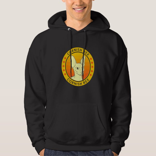 Cornish Rex Cat Porträtt Hoodie (Framsida)