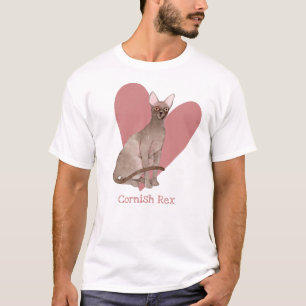 Cornish Rex Cat Watercolor Kattunge Rosa Heart T Shirt