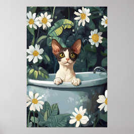Cornish Rex i badkar Affisch, Rolig katt Affisch